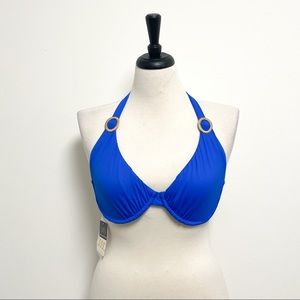 Swim Systems Azul Cobalt Blue Halter Underwire Bikini Top NWT 34D No Padding NOS
